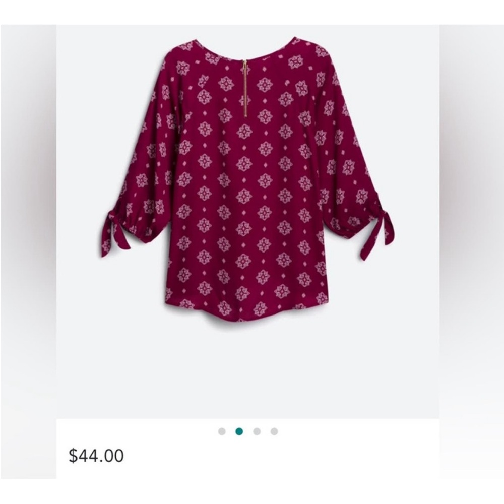 Papermoon Larie Blouse, Maroon Wine Berry Burgundy 3/4 Tie-Sleeve Top, Large - Picture 7 of 8